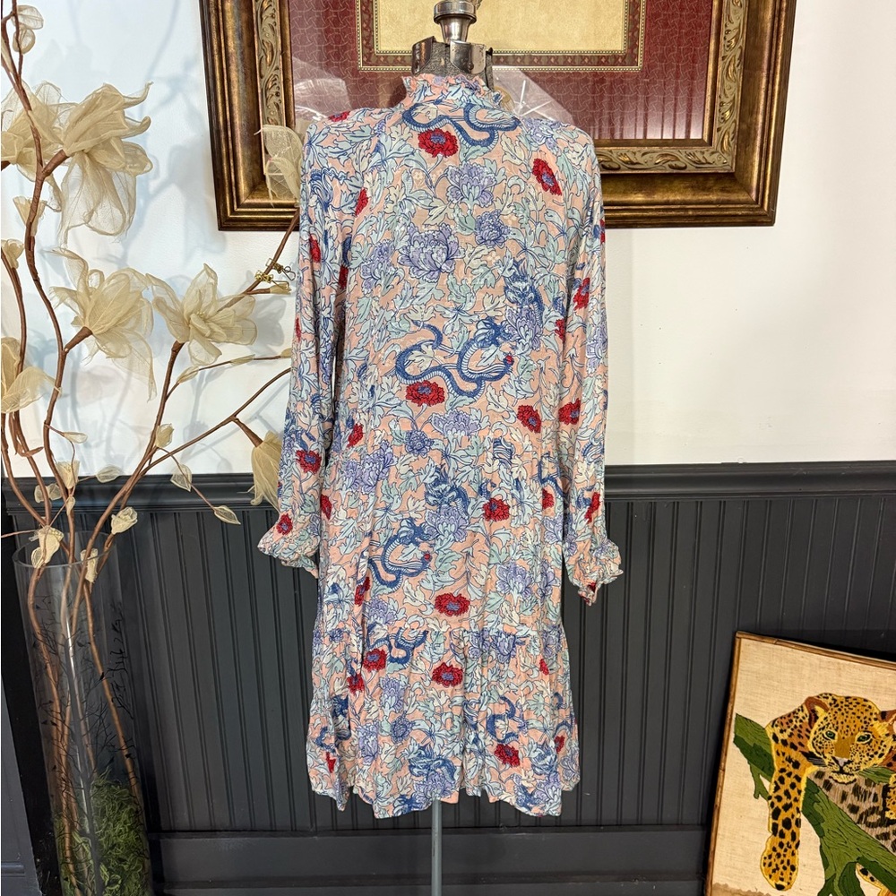 Roller Rabbit Floral Tiered Bohemian Tassel Dress Long Sleeve Sz S🧡🍄 - Picture 6 of 9